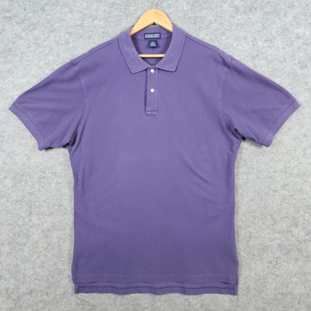 Lands End Men's Polo‎ Shirt Size XL 46-48 Regular Purple Knit 100%Cotton SPOTS